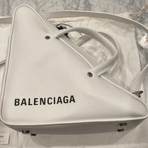 Balenciaga Triangle White Leather Handbag